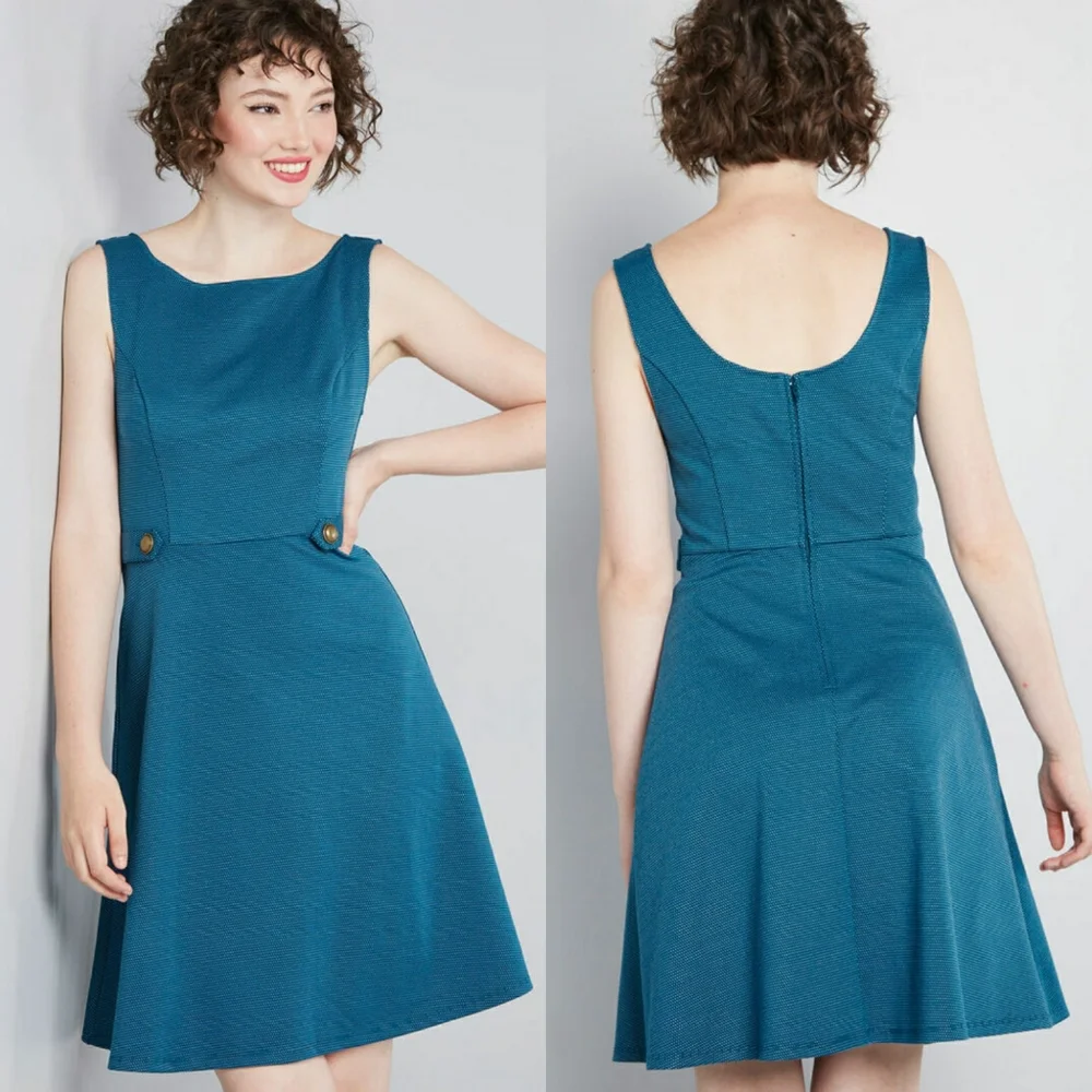Modcloth Teal Sixties Signature A-Line Dress NEW Size XXS